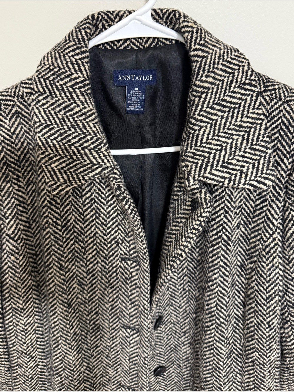 Ann Taylor Black and White Herringbone Pea Coat